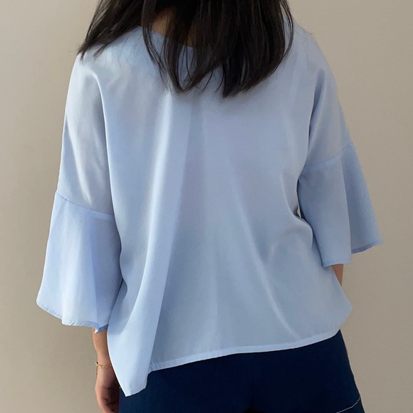 Baby Blue Flowy Button-up Blouse - Picture 2 of 9